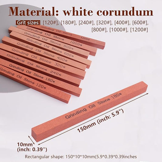 Sharpening Stone Set,9pcs Rectangular Sanding Sticks Knife Whetstone White Corundum Oil Stone for Knife,Most Bladed&Cutting Tool (5.9x0.39x0.39inch)