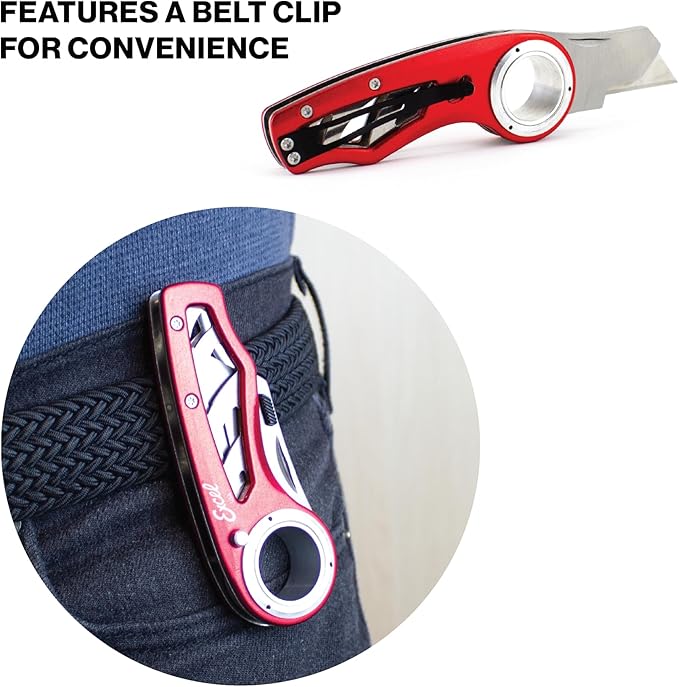 Excel Blades Revo Folding Utility Knife ??Heavy-Duty Box Cutter with Aluminum Body, Quick-Change #92 Blades, 3 Lock Positions Design, Anti-Slip Finger Loop Grip, Holster Included ??Red