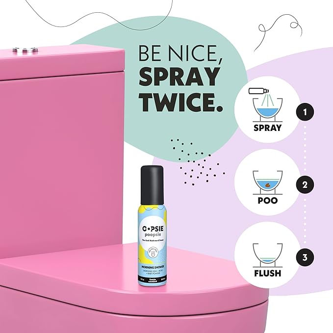 Oopsie Poopsie Pre GO toilet spray, discreet & portable original Pre-poo spray to use on the go. Assorted scents Lemon/Morning Shower Fresh Toilet Odor Eliminator 2oz bottle Gift Set 2 pack