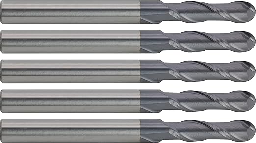 CME 5 pcs Micrograin Carbide End Mills, Ball Nose, TiAlN Coated, 11/64" Mill Diameter, 5/8" Length of Cut, 2" Overall Length, 2 Flute, Center Cutting