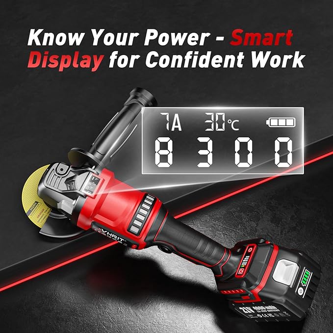 Cordless Angle Grinder 4-1/2 Inch, 21V Brushless Battery Grinder Tool with 2횞4.0Ah Batteries, Adjustable 3-speed with LED for Metal Cutting, Grinding, Rust Removal