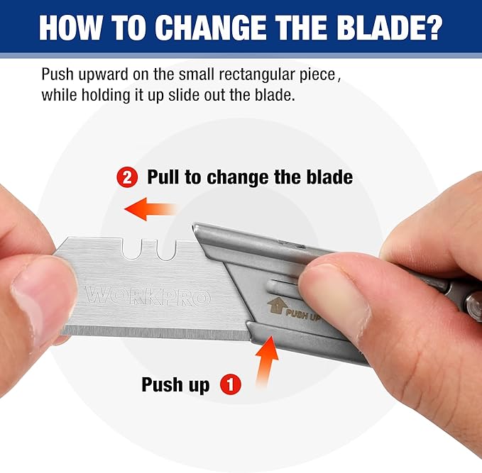 WORKPRO 2PCS EDC Folding Utility Knife, Mini Box Cutter with Quick Open Axis Lock, Quick Change Blade Razor Knife, Foldable Small Pocket Knife with Belt Clip, 2 Packs with 10 Extra Blades