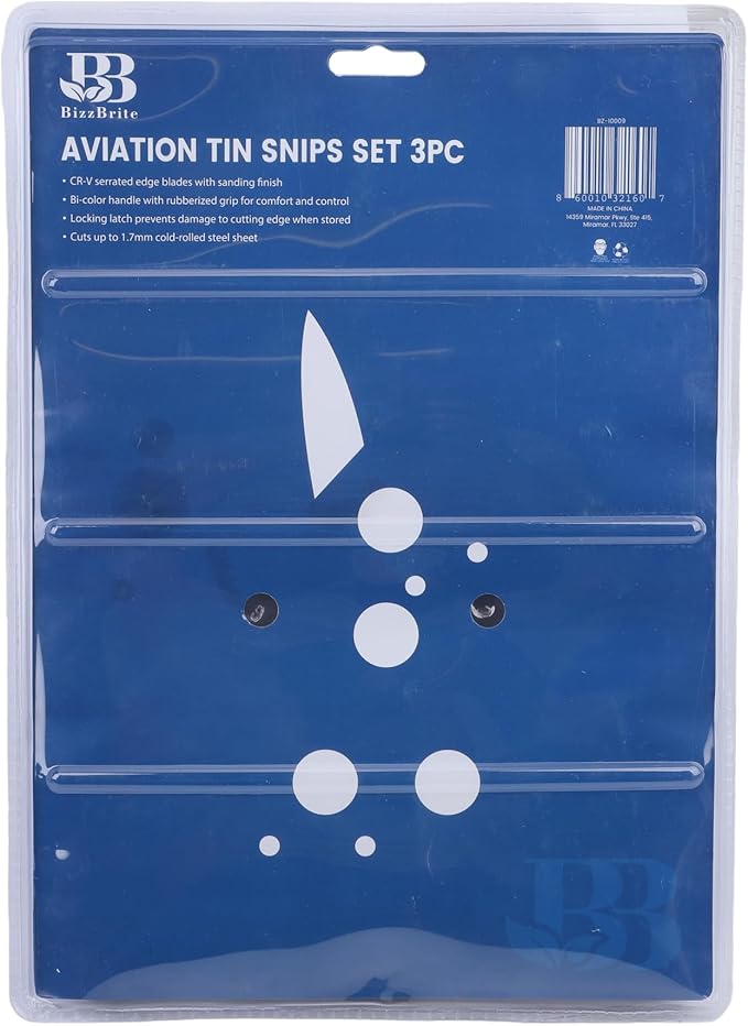 Aviation Tin Snips with Chrome Vanadium Steel Blades, Straight, Left, and Right Cutting Options, and Enhanced TyreGrip Handle for Optimal Comfort and Safety - 3 Pack Combo