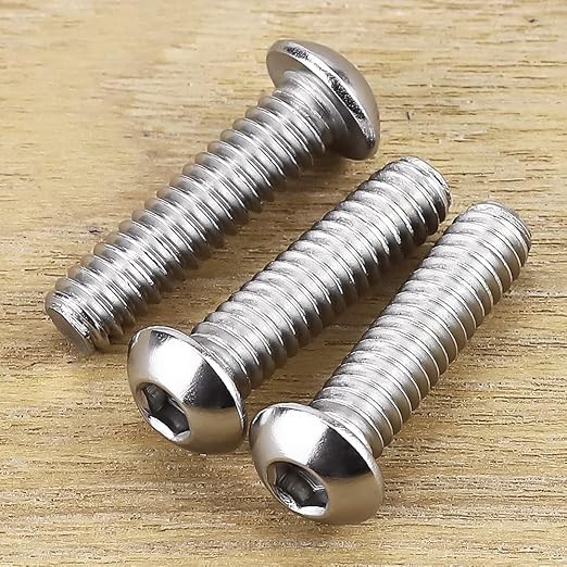 1/4-20 x 1 Button Head Socket Cap Bolts Screws, 304 Stainless Steel 18-8, Allen Hex Drive, Bright Finish, Fully Machine Thread, Pack of 50