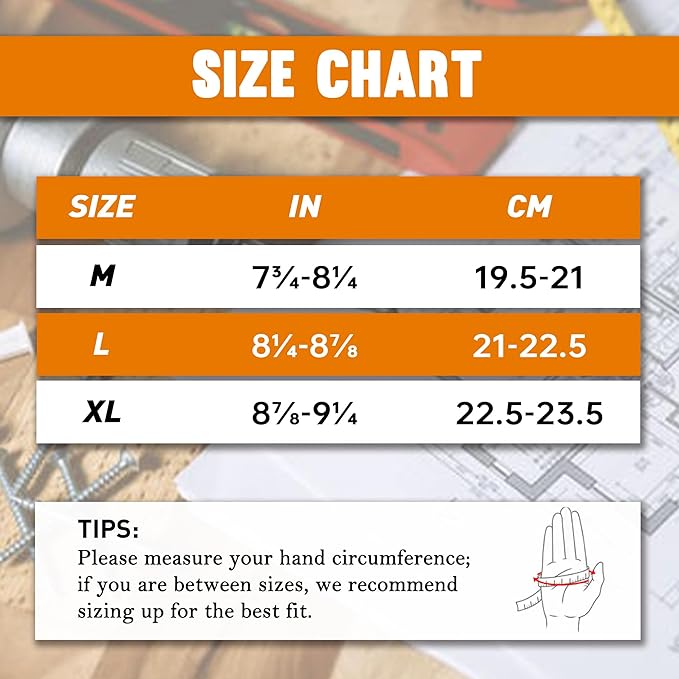 HANDLANDY Men Leather Gardening Gloves, Utility Work Gloves for Mechanics, Construction, Driver