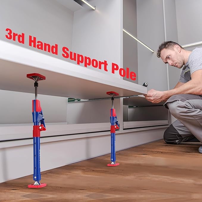 WORKPRO Cabinet Jack Support Pole, 18.5" to 29.5" Steel Telescopic Quick Support Rod Adjustable 3rd Hand Support System with 154 lbs Capacity for Cabinet Jack, Drywall Jack& Cargo Bars, 4-Pack