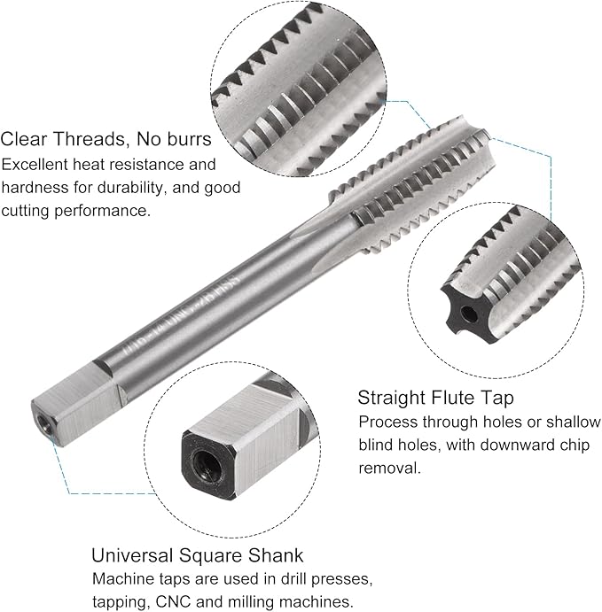 uxcell Tap and Drill Bit Set, 7/16-14 UNC Thread Tap & 3/8.9" Black Oxide Twist Drill Bit, Straight Flute Tap Tapping Threading Repair Tool Kit