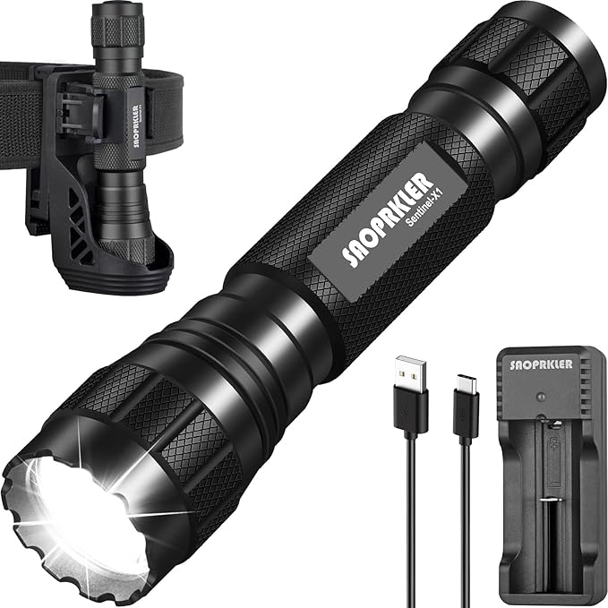 LED Flashlights High Lumens-Tactical Police Flashlight with Holster for Duty Belt,1200 LM Single Mode Super Bright Flashlight for Camping/Law Enforcement-Sentinel-X1 Gifts for Men