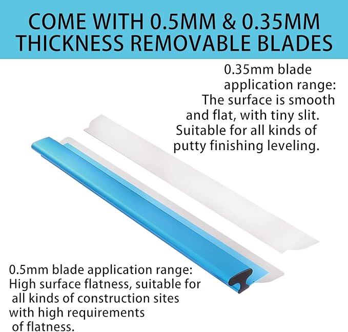 Drywall Tools Skimming Blade with Extension Handle - 12", 22" & 32" Blades Extruded Aluminum 301 Stainless Steel Construction Tools End Caps, Wall-Board with 0.5mm&0.35mm Thickness blue
