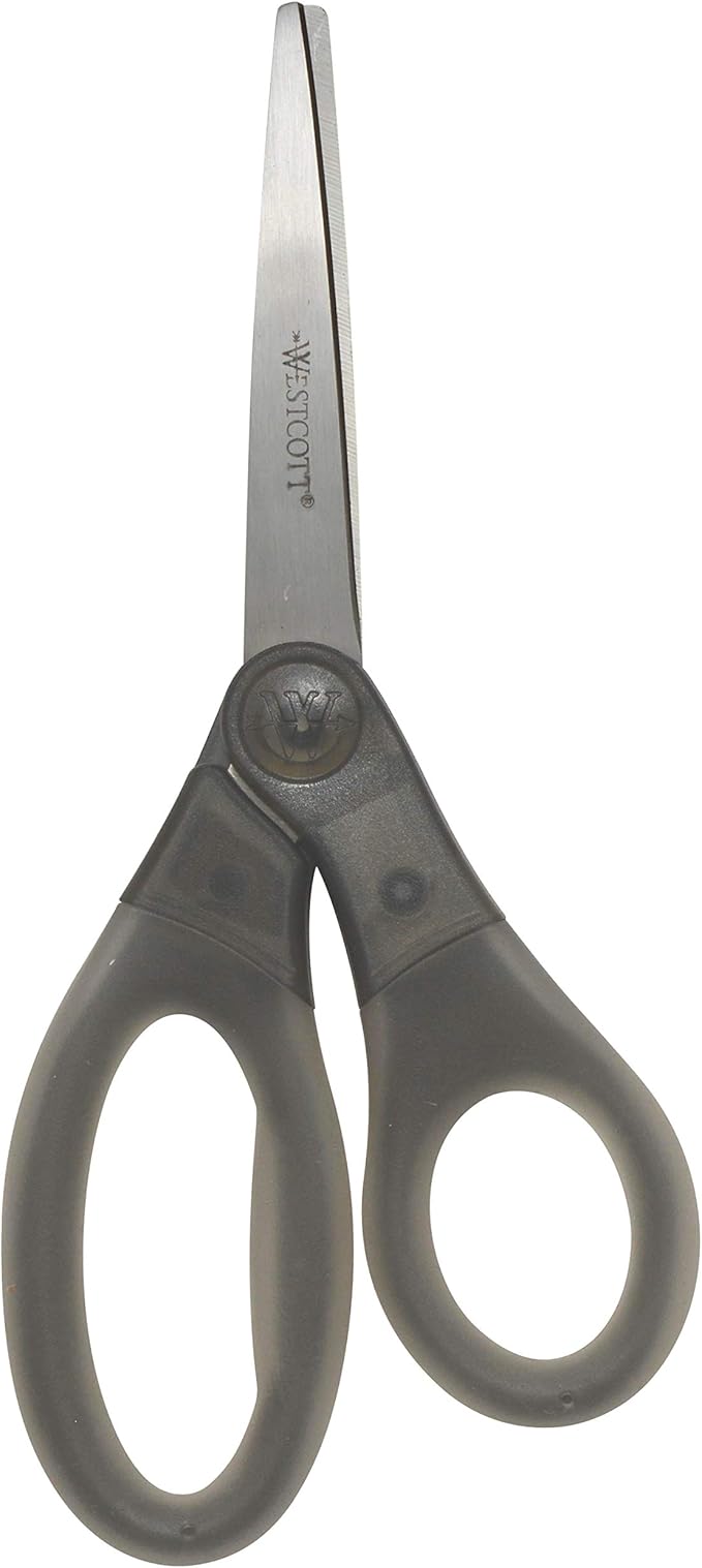 Westcott 8" Gel-Grip Multipurpose Scissors for Office and Home, Gray