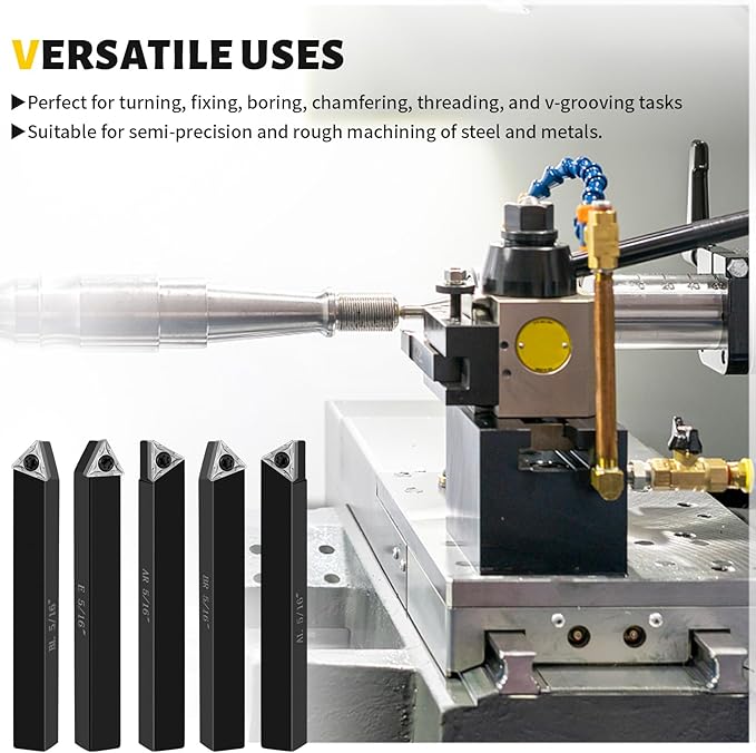 Metal Lathe Cutting Tools,5 Sets of 5/16" Carbide Metal Cutting Tool Bits Kit,Indexable Lathe Turning Tool,Carbide Lathe Tools For Metal