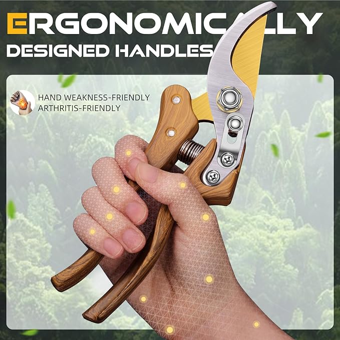 DECERK 8.5" Professional Bypass Pruning Shears ??Heavy Duty Garden Scissors & Clippers for Wood & Tree Trimming, Ultra Sharp SK5 Blade, Ergonomic Handle, Perfect Gardening Gift, 2025 Wood-Like Finish