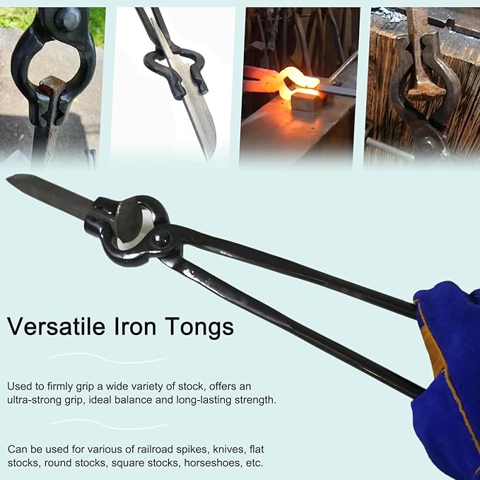 17 Inch V-Bit Bolt Blacksmith Tongs, Wolf Jaw Tongs Assembled Knife Making Blacksmith Bladesmith Anvil Forge Tongs
