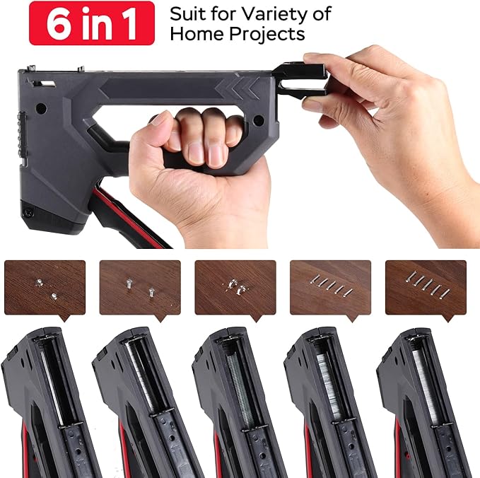 YEAHOME 6-in-1 Staple Gun Heavy Duty, Upholstery Manual Brad Nailer Power Adjustment Stapler Gun with 5000 Staples for Fixing Material, Wood, Crafts, Carpentry, Decoration DIY