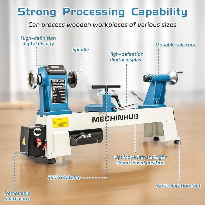 12" x 18" Digital Display Benchtop Wood Lathe Machine and 4 Inch 4 - Jaw Wood Lathe Chuck Set