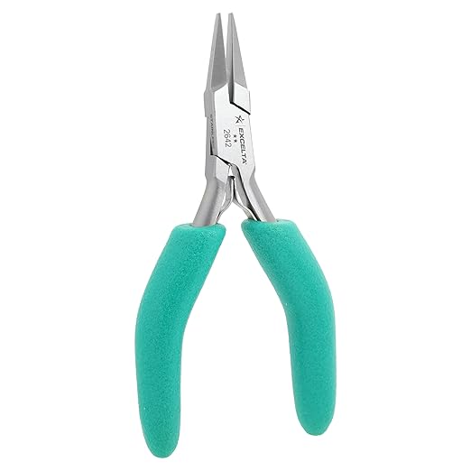 Excelta 2642 Precision Small Flat Nose Plier, 4.75 Inch Stainless Steel, Cushioned Foam Grips, Dual Leaf Springs, Ideal for Wire Straightening, Intermediate