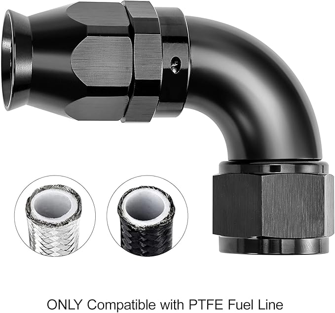 EVIL ENERGY 6AN 90 Degree PTFE One Piece Full Flow End Hose Fitting Aluminum Black