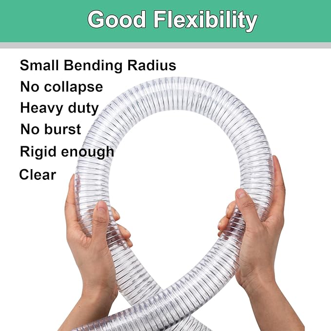 1"id-50ft PVC Reinforced Tubing Steel Wire Suction Flexible Hose Vinyl Tubing Heavy Duty PVC Vacuum Hose Drain Fuel Oil Gas Water for Marine Bilge Pump Pond Spa