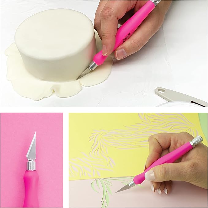 Excel Blades Fit Grip Craft Knife With #11 Ultra-Sharp Carbon Steel Angled Blade ??Precision Hobby Knife with Contoured Rubberized Grip for DIY, Art Crafts, and Model Projects ??Pink, Made in the USA