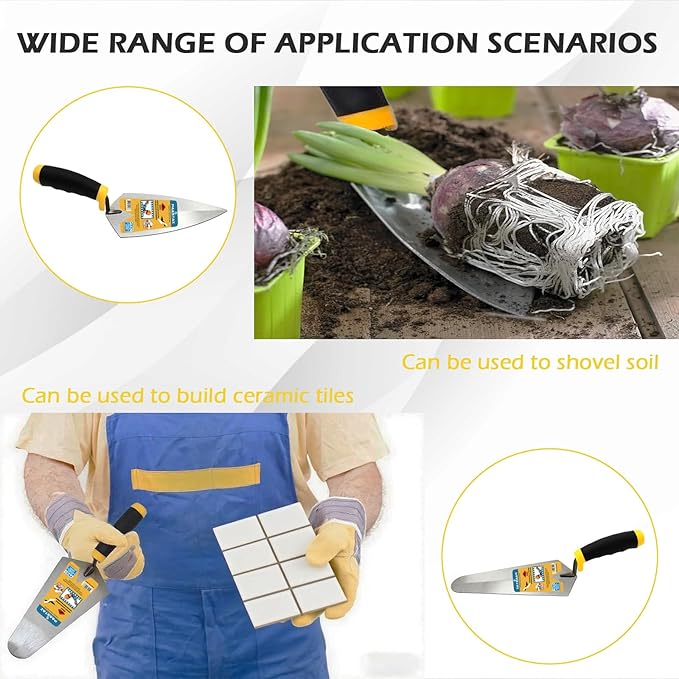 2 Pcs Masonry Trowel Set, 6" Round & Pointed Trowel Masonry, Set with Soft Non-Slip Handle, for ConcreteCement Plastering Tiles