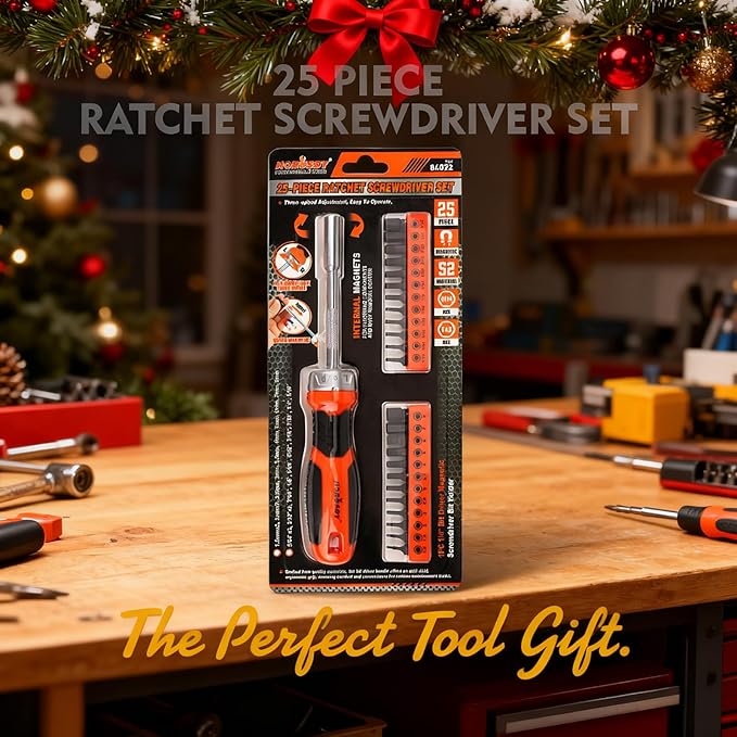 HORUSDY 25-Piece Hex Screwdriver Bit Set | Metric and SAE Hex Bit Set 1/4 inch Ratcheting Magnetic Bit Driver