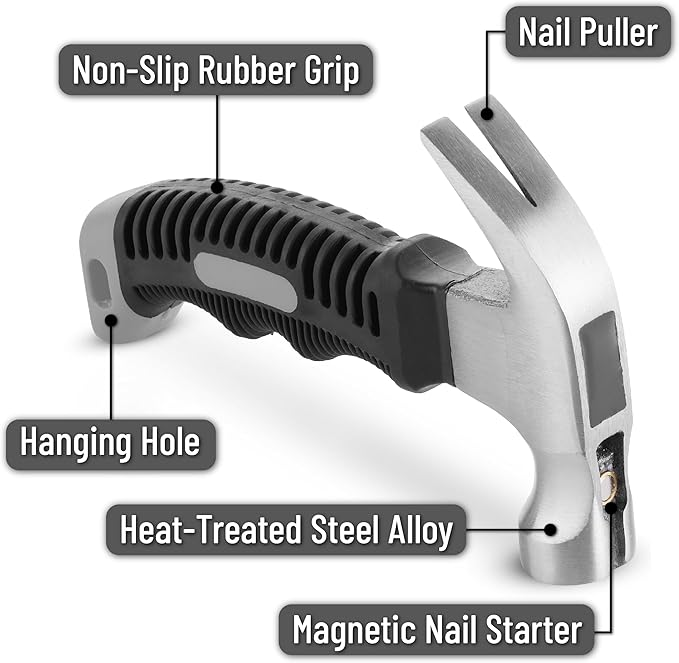 Mr. Pen- 8oz Gray Camping Claw Stubby Tack Magnetic Nail Hammer for Women