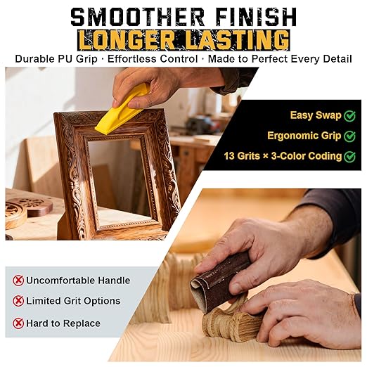 Christmas & Birthday Gift for DIY Lovers ??XIWEYLA 72PCS Sandpaper Set with Ergonomic Hand Sander, Micro & Detail Sander, 13 Grit Levels 80??000, Color-Coded Sandpaper for Wood, Crafts & Furniture