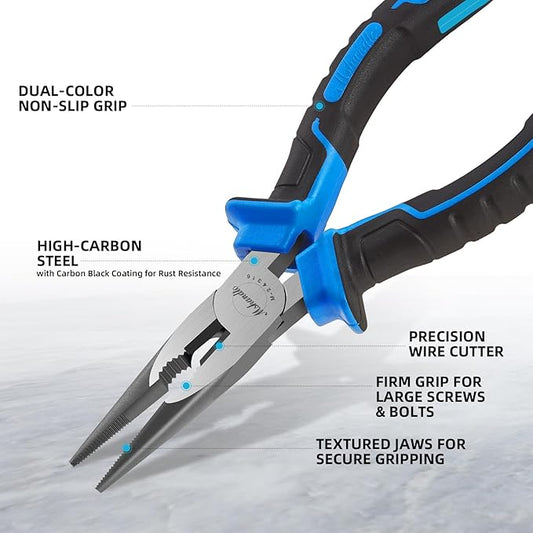 Needle Nose Pliers 6.5" Long Nose Pliers for Wire Bending, High Carbon Steel Needle Nose Plier, Serrated Jaw Pliers for Jewelry Making, Electronics Repair, Object Grasping, Craft Making