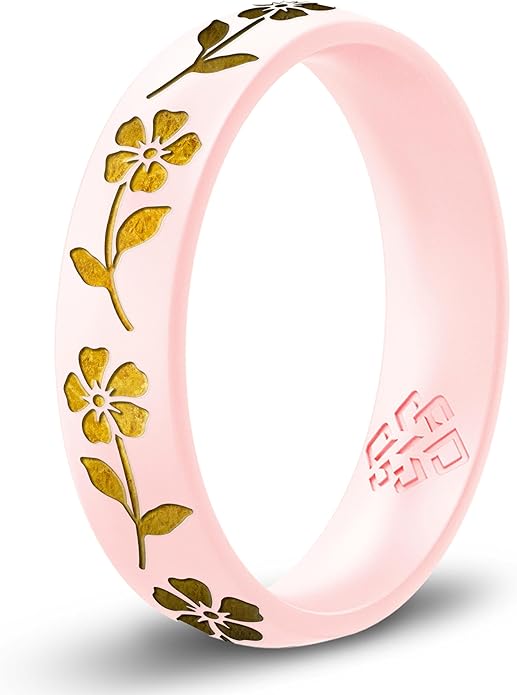 Knot Theory Birth Flower Silicone Ring for Women - 4mm Comfort Fit Wedding Band Engagement Ring