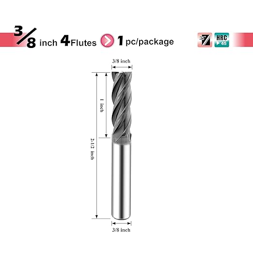 SPEED TIGER Micrograin Carbide Square End Mill - 4 Flute - ISE3/8 4T (1 Piece, 3/8") - for Milling Alloy Steels, Hardened Steel, Metal & More ??Mill Bits Sets for DIYers & Professionals