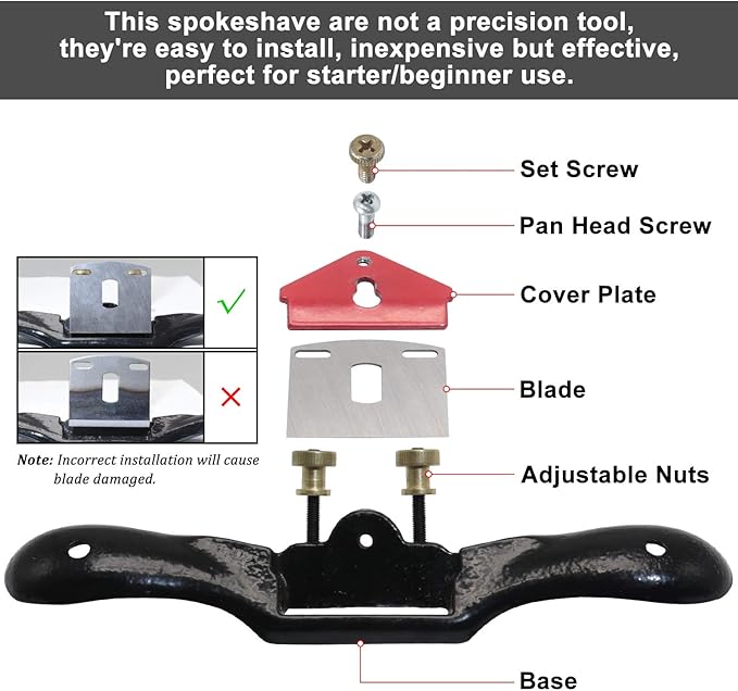 KOOTANS 2pcs 9" 10" Adjustable Spokeshave with Flat Base, 4pcs Replacement Blades and 4-Way Rasp File, Spokeshave Woodworking Tool, Perfect for Wood Craft, Planing Trimming, Deburring Tools