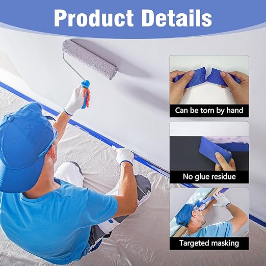 2 Roll Painters Tape 1.89In 횞 55Yard Blue Painters Tape Bulk Multi-Surface Blue Masking Tape for Wall Painting Edge Treatment DIY Crafts