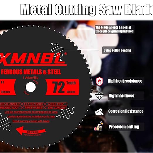 14 Inch Metal Cutting Saw Blade,Replacement for Diablo D1472CF 14" Metal Saw Blades,Compatible with Evolution Etc 14 Inch Chop Saw.72T Carbide Saw Blade.Steel Cutting Saw Blade.Longer Life 5X