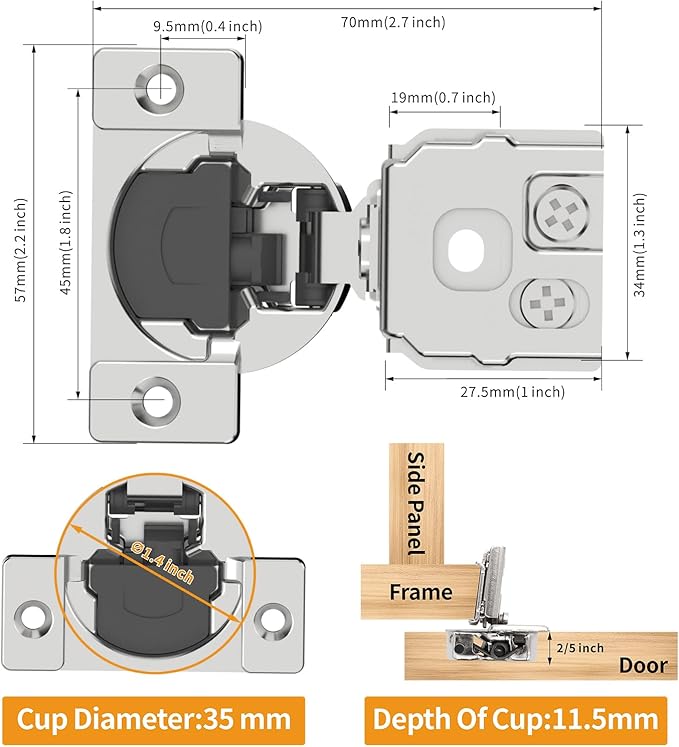 Chibery 30 Pack 1-5/16" Overlay 3D Soft Close Concealed Hinge for Face Frame Door, Smooth Slow Self Closing Hinges, Satin Nickel, Hidden 105째 Open Angle Stainless Steel Hinge for Kitchen Cabinet Door