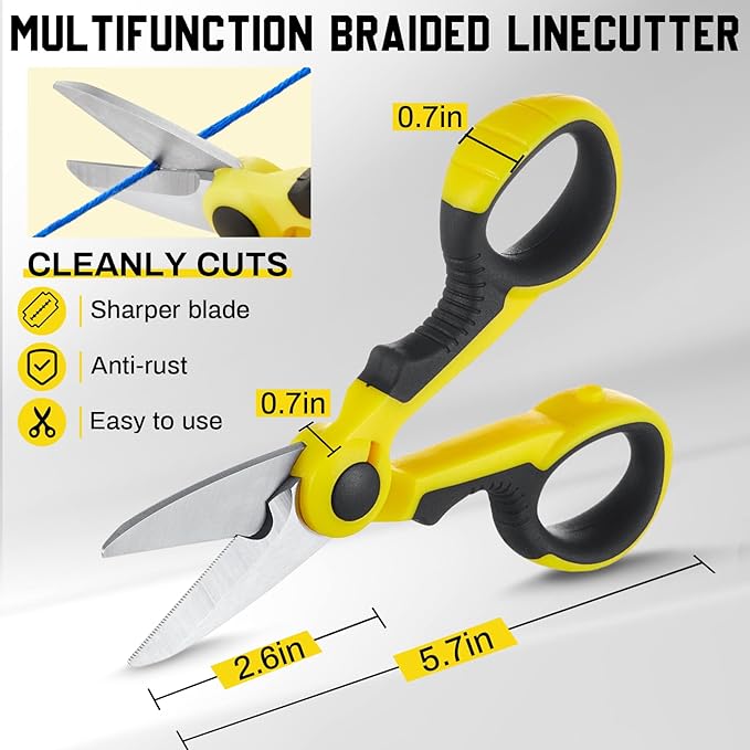 Honoson 2 Pcs 5.7" Fishing Scissors Braided Line Cutters Fishing Heavy Duty 3cr13 Non Slip Serrated Edge Scissors Saltwater Freshwater Braid Multi Function Cutter for Trimming (Yellow Black)