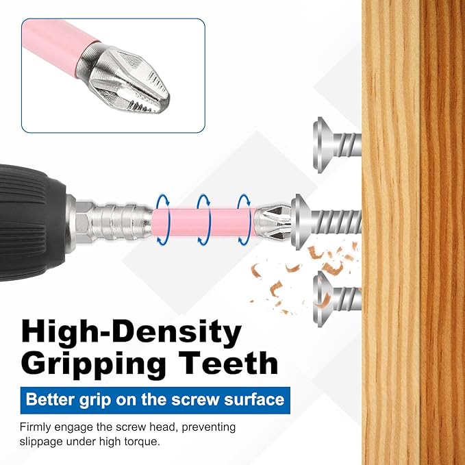 HARFINGTON 2pcs #2 Phillips Impact Screwdriver Bit PH2 1/4" Hex Shank 2.6" (65mm) Magnetic Anti Slip Cross Head Drill Bits K5 Steel Screw Driver Tool, Pink