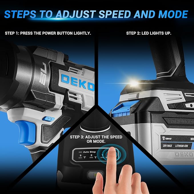 DEKOPRO Cordless Impact Wrench 20V 3/4" High Torque Power Electric Impact Gun with 5 Sockets 2 Batteries, 1300Ft-lbs(1800N.m) for Vehicle Assembly, Equipment Maintenance, Building Construction