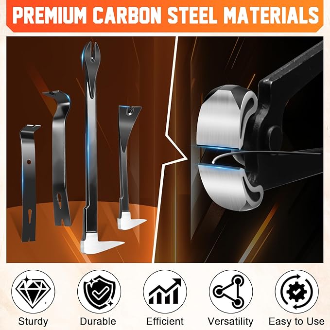 Pry Bar Set, 5 Pcs Utility Prybars Set with 12"竊?" Nail Puller, 7"竊?" Flat Pry Bar, 8" End Cutting Pliers, Carbon Steel Nail Puller Tool, Heavy Duty Crowbar Tool for Prying, Lifting, Pulling, Scraping