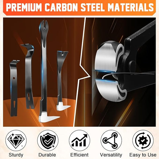 Pry Bar Set, 5 Pcs Utility Prybars Set with 12"竊?" Nail Puller, 7"竊?" Flat Pry Bar, 8" End Cutting Pliers, Carbon Steel Nail Puller Tool, Heavy Duty Crowbar Tool for Prying, Lifting, Pulling, Scraping
