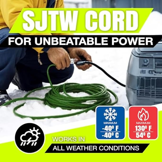 3ft Outdoor/Indoor Extension Cord 10/3 Gauge Ultra Heavy Duty 3 Prong SJTW, Waterproof, Flexible Cold-Resistant Long Power Cord,15A 125V 1875W, Green by LifeSupplyUSA