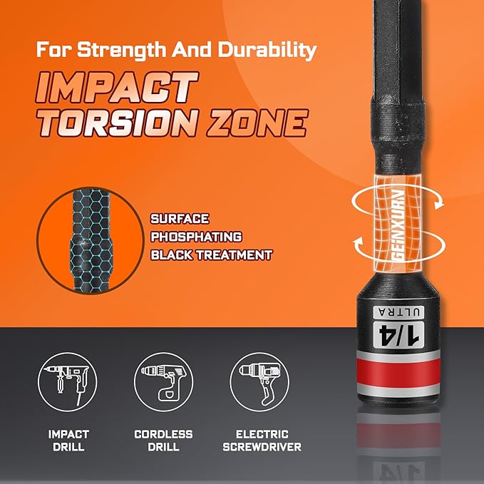 Impact Nut Driver Set, 20 Pieces 2.56?쒵ong 1/4??Magnetic SAE Nut Setter Set 6 Point Alloy Steel Use 1/4 Hex Shank Impact Driver with Portable Storage Cases
