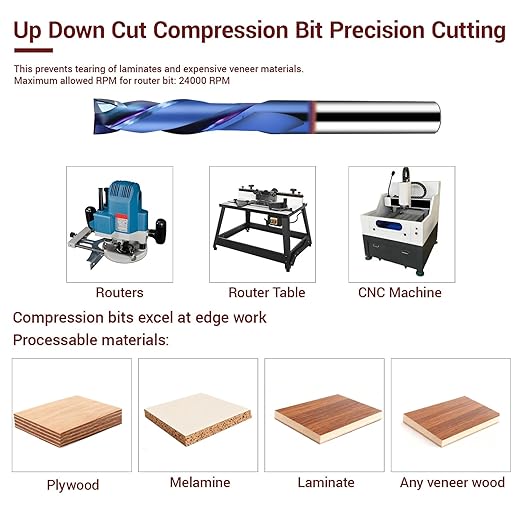 Long-Lasting Sharp 1/4 Compression Router Bit - K30 Premium Carbide CNC Spiral Bit, 1" Cut Length, 1/4" Shank for Plywood, Laminate, MDF, Melamine & Veneered Wood by YFTOOL