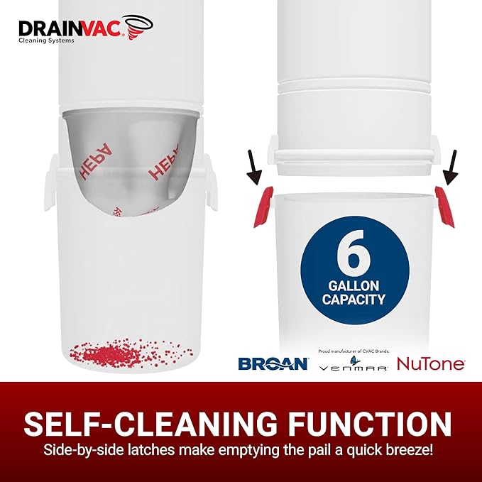 Drainvac Broan-nutone 700 Air watts Residential Central Vacuum System with Standard Tool Set Accessories for Cleaning Floors, Carpet or Any Surfaces - Anti-Vibration, Powerful Suction