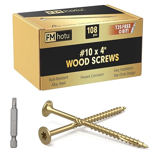 #10 x 4??Deck Screws, 108Pcs Star Drive Wood Screws, Rust Resistant Timber Screws for Timber/Log/Landscaping Wood, T25 Star Bit Included, Gold