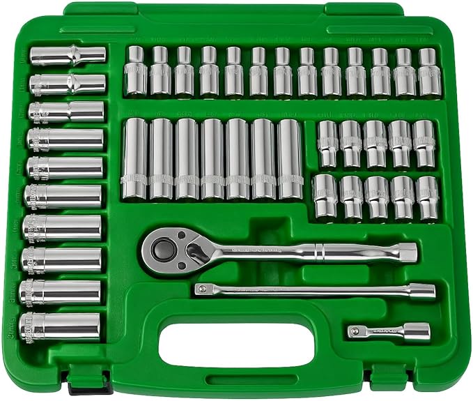 Steel Vision Tools 44-Piece 1/4" Drive SAE & Metric Socket Set, Shallow & Deep, Chrome Finish, 72T Ratchet & Extensions, Mechanic Tool Kit for Automotive & DIY Repair