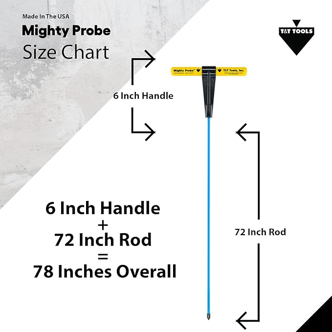 T&T Tools 78-Inch Mighty Probe Insulated Metal Soil Probe ??3/8" Metal Round Rod, Heavy Duty Design for Easy Penetration & Withdrawal, Soil Testing & Landscaping Tools, T-Handle, USA-Made-6 Pack