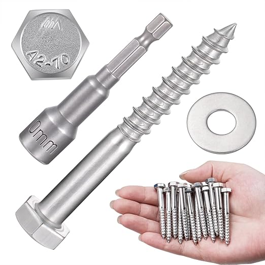 25 Pcs M6x2 Inch Exterior Lag Screw Kit 304 Stainless Steel 18-8 Lag Screws for Outdoor Installation Garden Tables Chairs Outdoor Fences