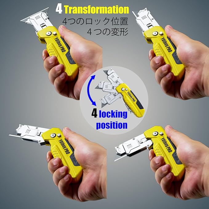 Foldable Utility Knife with Scraper Function, Holds 2 Replacement Blades, Zinc Alloy Body, SK2 Replacement Blade