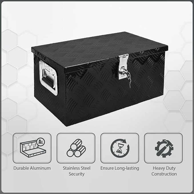 20 Inch Aluminum Truck Bed Tool Box, 5 Bar Tread Truck Tool Box with Lock&Keys, Heavy Duty Waterproof Flatbed tool box for Vans, Trailers, RVS竊똖rucks, Black(20"X12"X9.5")