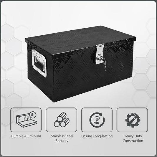 20 Inch Aluminum Truck Bed Tool Box, 5 Bar Tread Truck Tool Box with Lock&Keys, Heavy Duty Waterproof Flatbed tool box for Vans, Trailers, RVS竊똖rucks, Black(20"X12"X9.5")